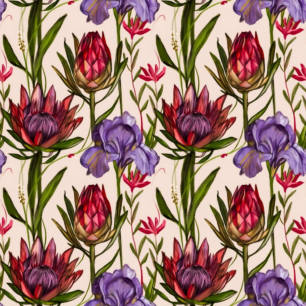 Vibrant Protea Iris Pattern by Josie George — canvas wall art