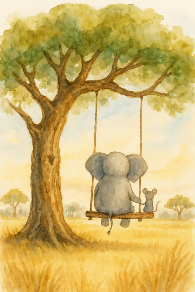 Elephant Mouse Tree Swing by Natalie Bruns — canvas wall art