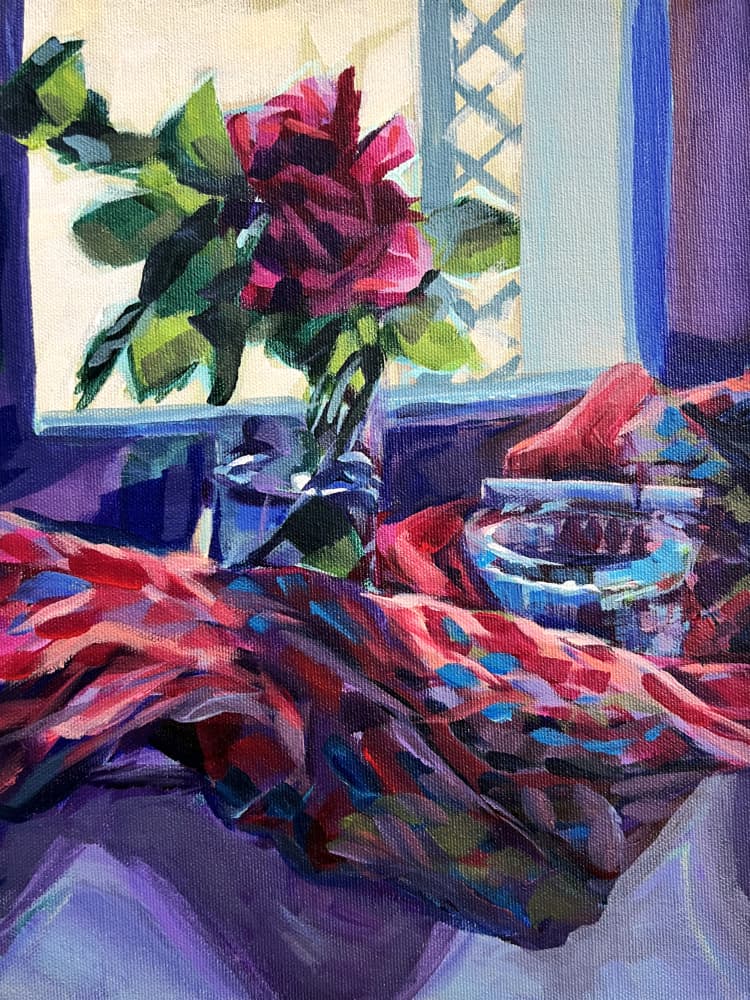 Vibrant Rose Window Still Life by Pauline Wegman | Key and Sea Creative — canvas wall art