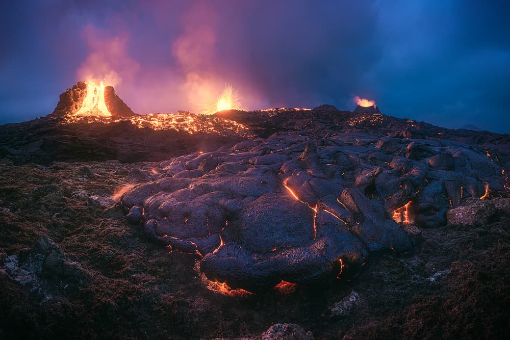 Glowing Volcanic Landscape by Jean Claude Castor — canvas wall art