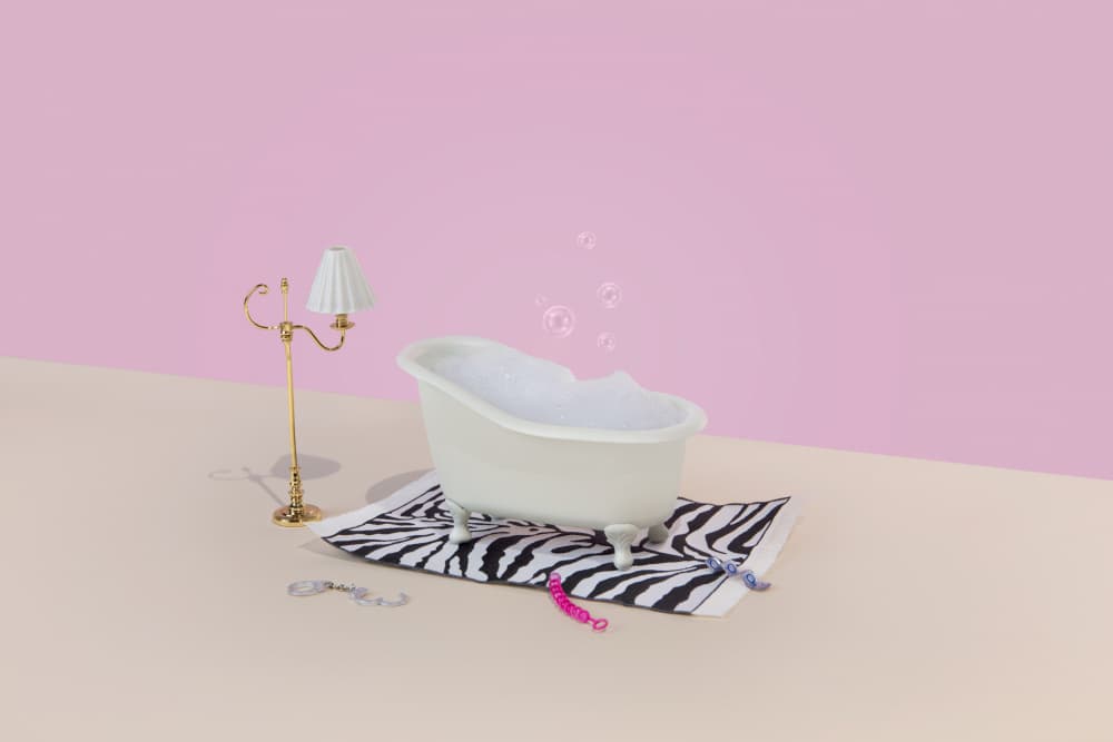 Pink Bathtub Scene by Julia Ramiro — canvas wall art