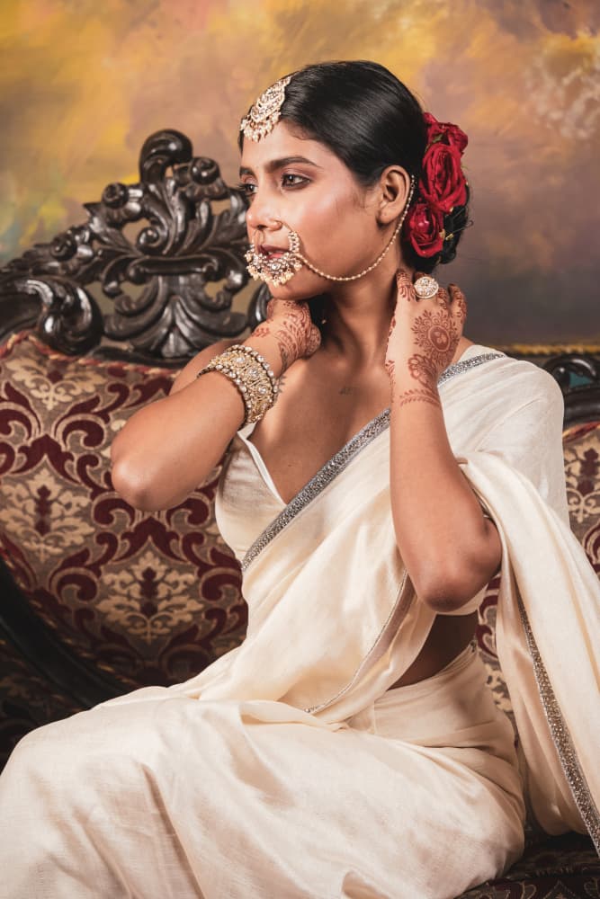 Elegant Indian Saree Portrait by HIRAK BHATTACHARJEE — canvas wall art