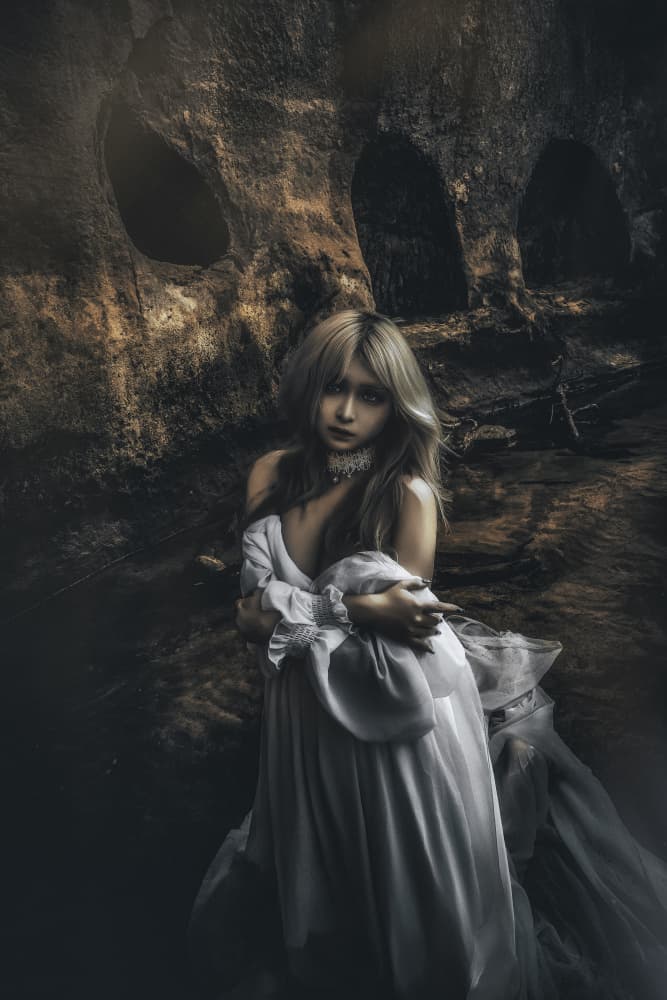 Ethereal Girl Dark Cave by KOIKI — canvas wall art