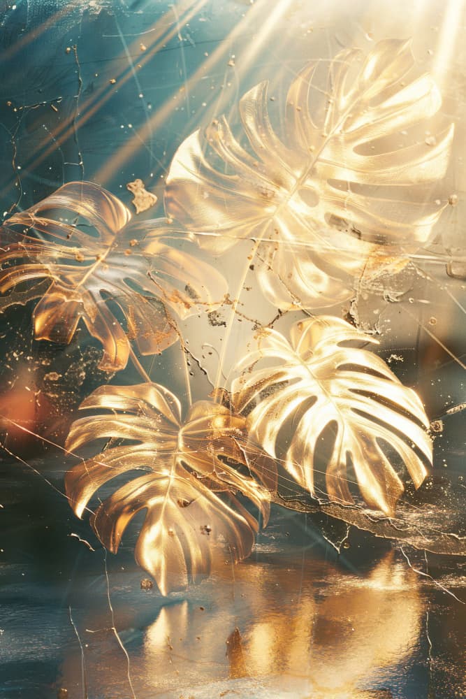 Golden Monstera Leaves Shine by Rafal Kulik — canvas wall art