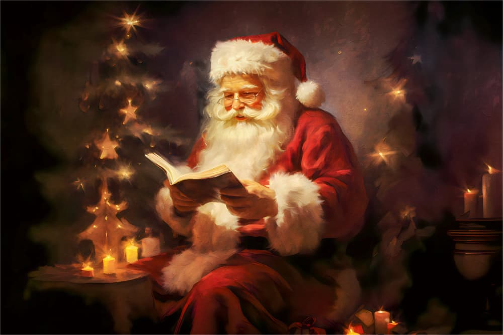 Santa's Cozy Read by Emel Tunaboylu — canvas wall art