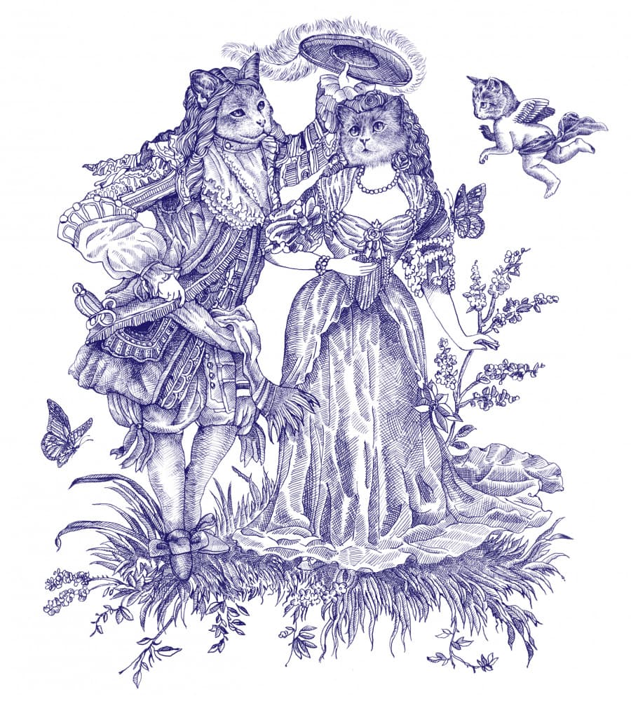 Rococo Cat Couple by Nicole Bustamante — canvas wall art