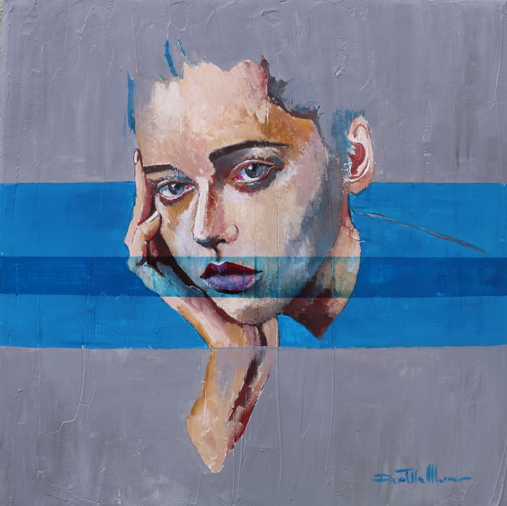 Expressive Face Blue Stripes by Donatella Marraoni — canvas wall art