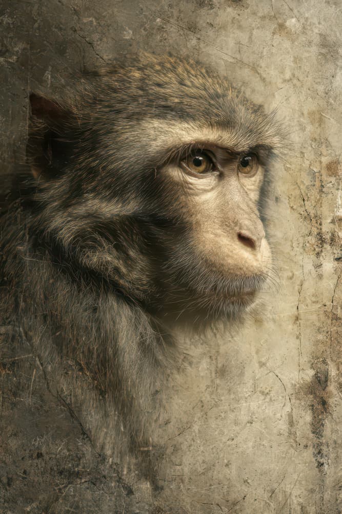 Pensive Monkey Portrait by Rafal Kulik — canvas wall art