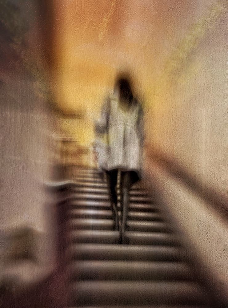 Woman Climbing Blurry Stairs by Molly Fu APA — canvas wall art