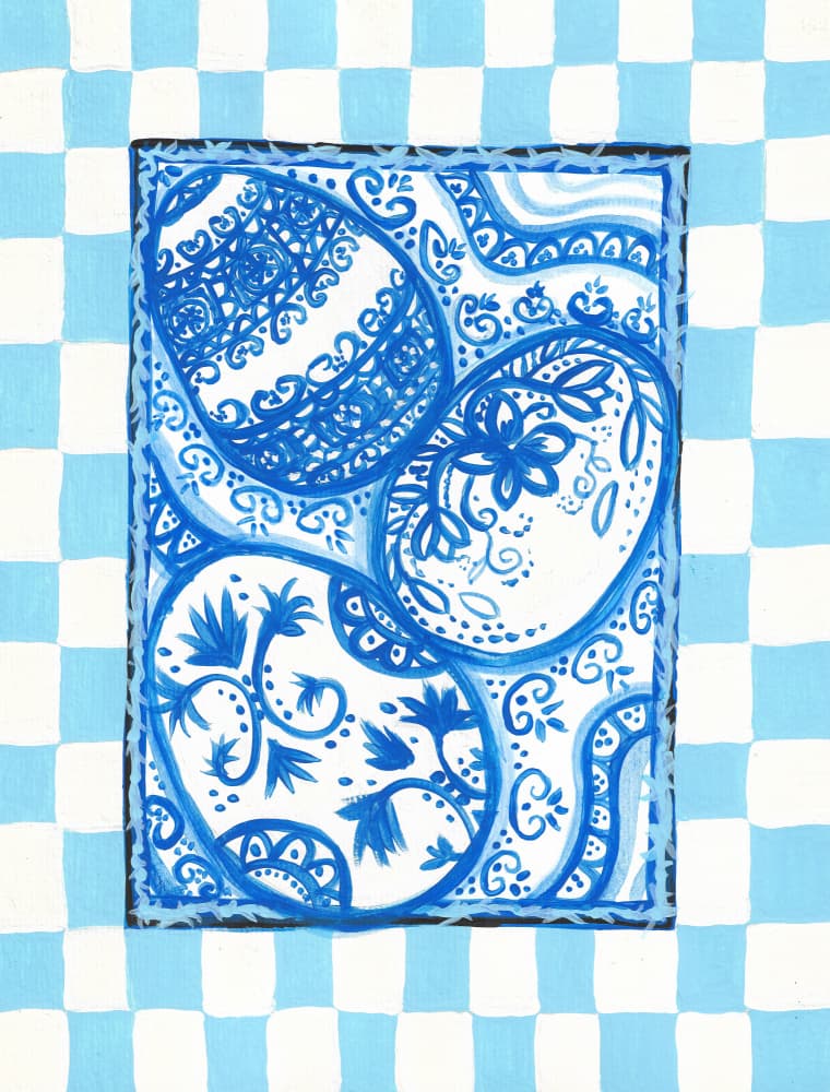 Delicate Blue Easter Eggs by Lerin Freyou — canvas wall art