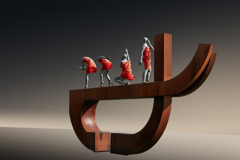 Red Figures on Abstract Sculpture by fotomarion — canvas wall art