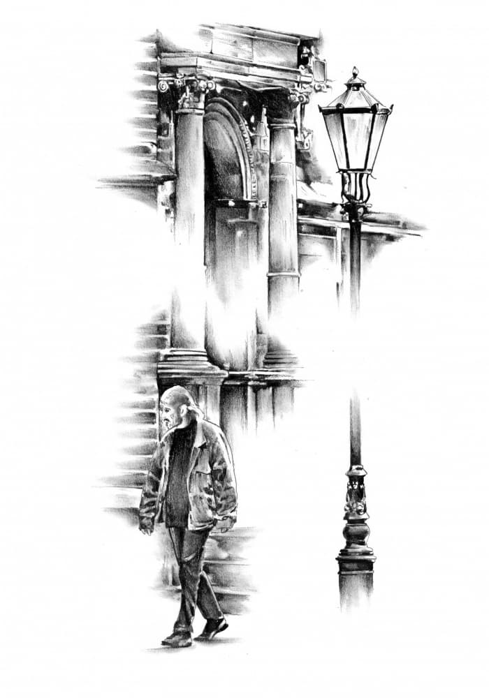 Walking Man City Sketch by Kulik — canvas wall art