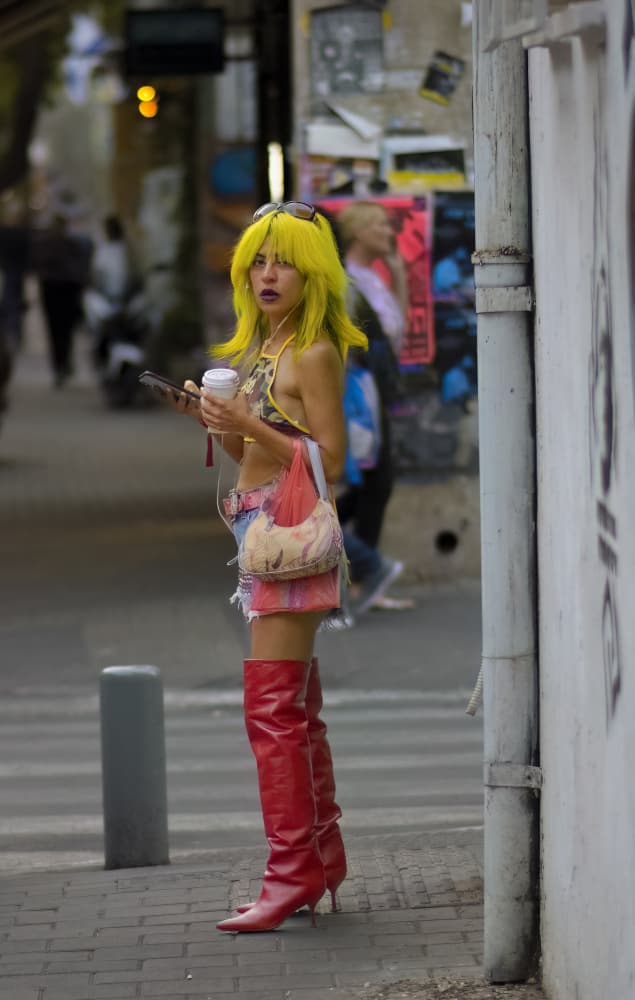 Woman Yellow Hair Red Boots by Itzik Einhorn — canvas wall art