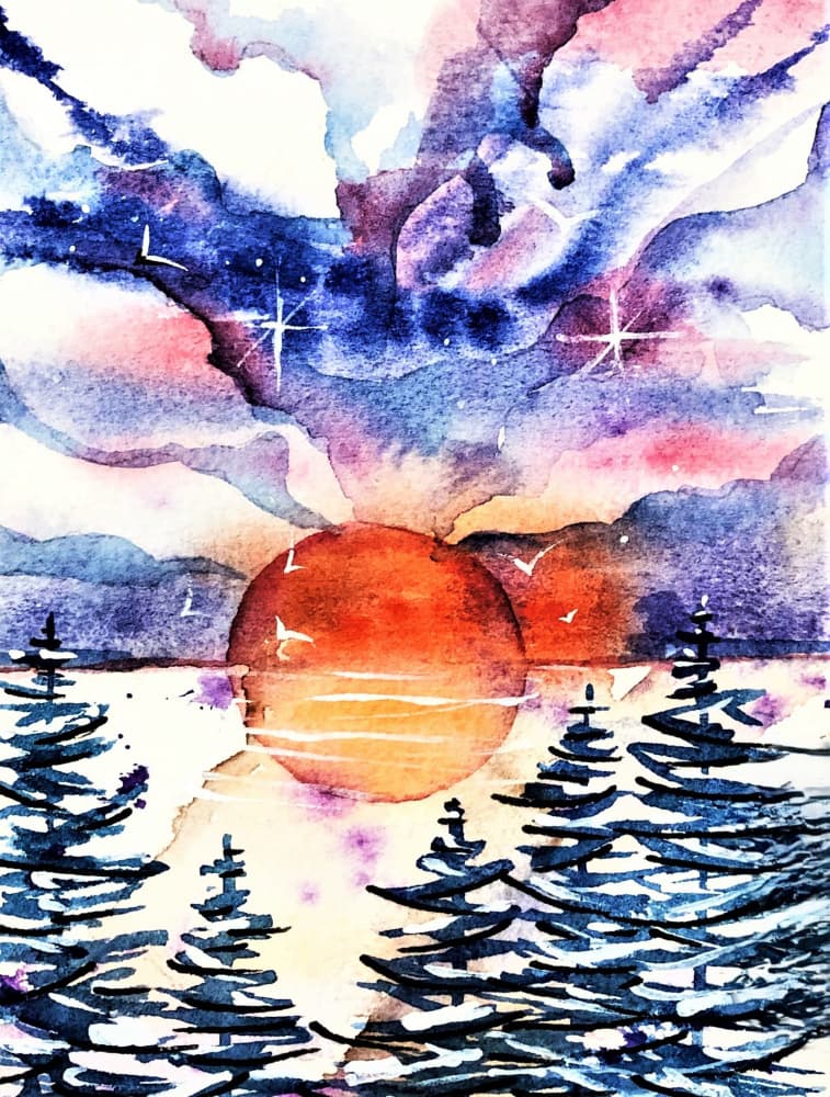 Vibrant Winter Sunset by Anda Bieza — canvas wall art