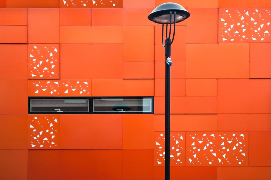 Modern Orange Facade by Linda Wride — canvas wall art