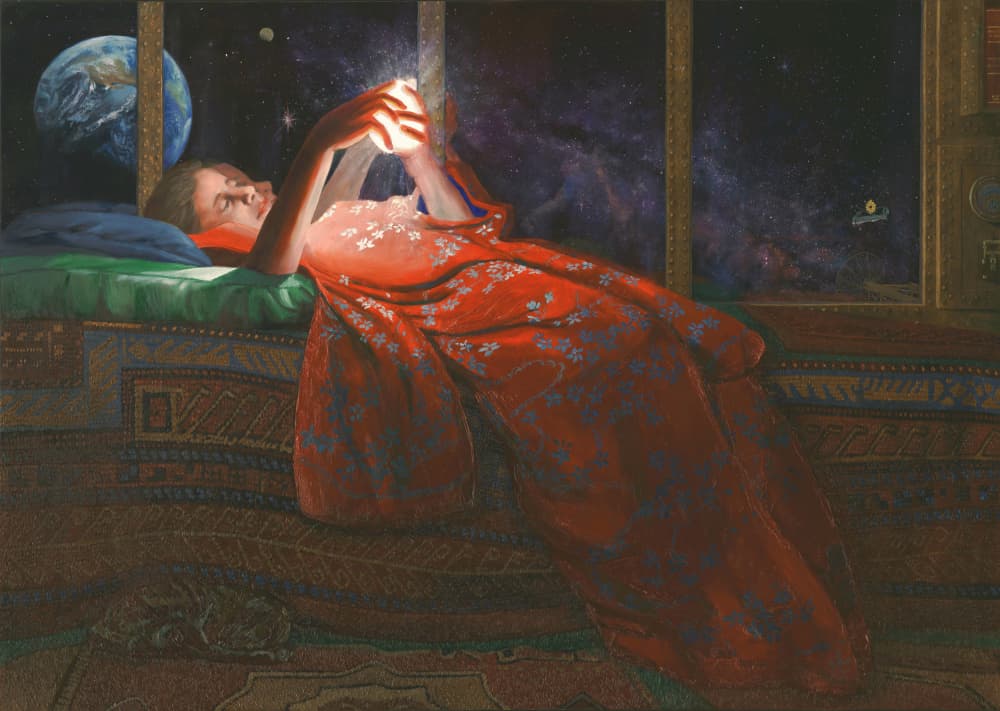 Woman and Cosmic Screen by Corné Akkers — canvas wall art