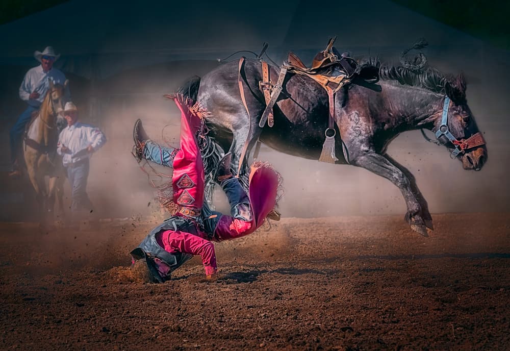 Falling Cowboy Rodeo by Ben.C.L — canvas wall art