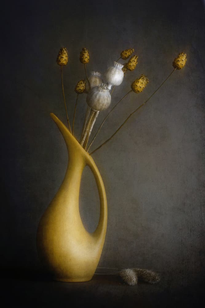 Yellow Vase Still Life by Cicek Kiral — canvas wall art