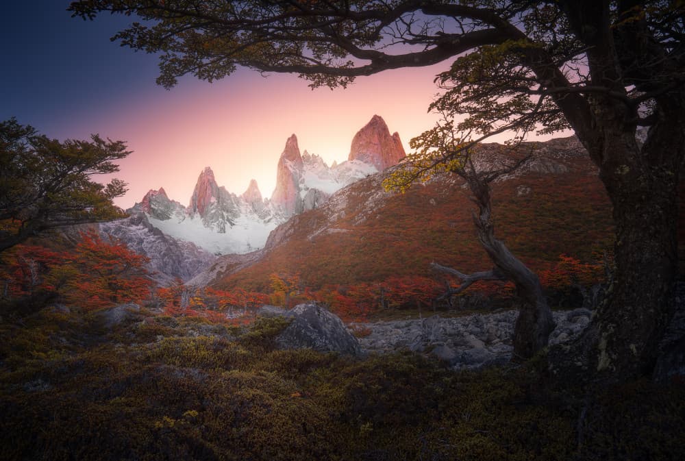 Fitz Roy Autumn Sunrise by Gu and Hongchao — canvas wall art