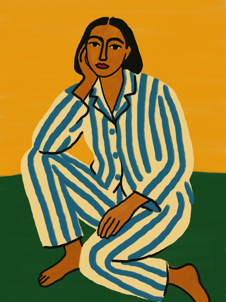 Woman in Striped Pajamas by Little Dean — canvas wall art