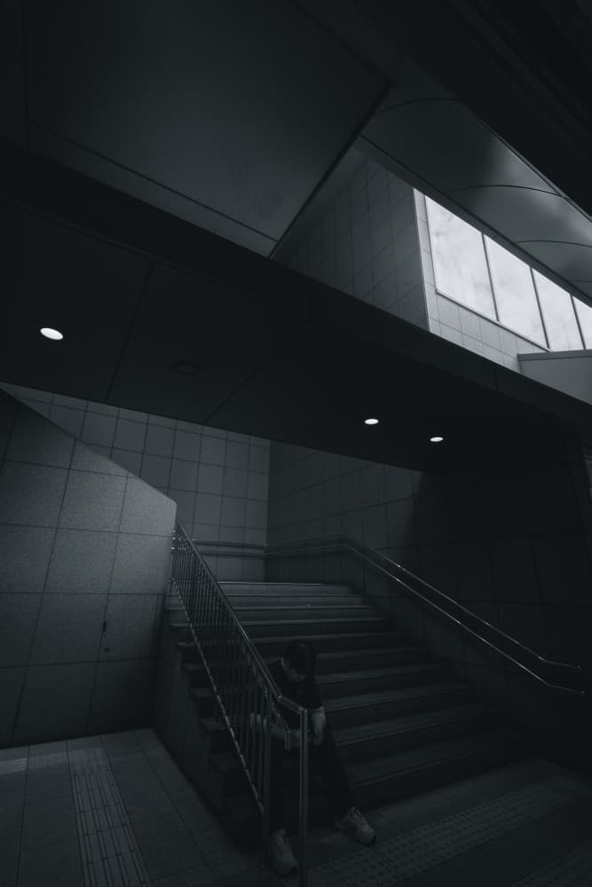 Solitary Figure Urban Stairs by HISASHI ISHIKAWA — canvas wall art