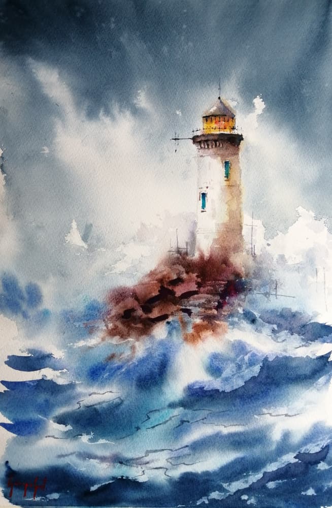Beacon in Rough Seas by Giorgio Gosti — canvas wall art