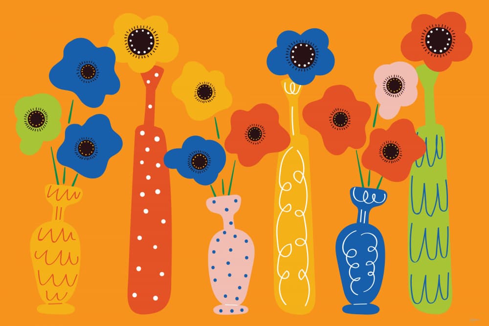 Colorful Flower Vases by Sue Skellern — canvas wall art