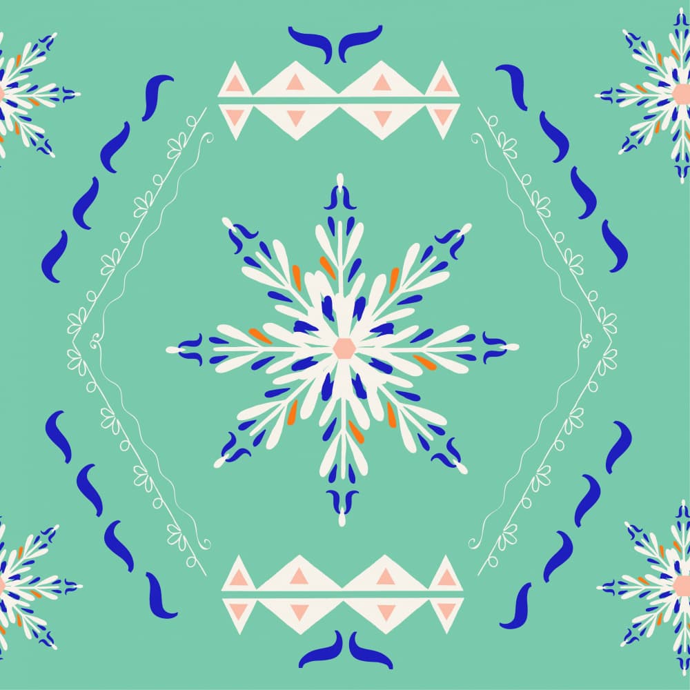 Teal Folk Snowflake Pattern by Aliya Putrus — canvas wall art