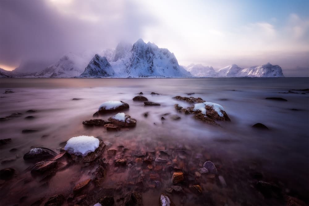 Misty Mountain Winter Shore by David Martin Castan — canvas wall art