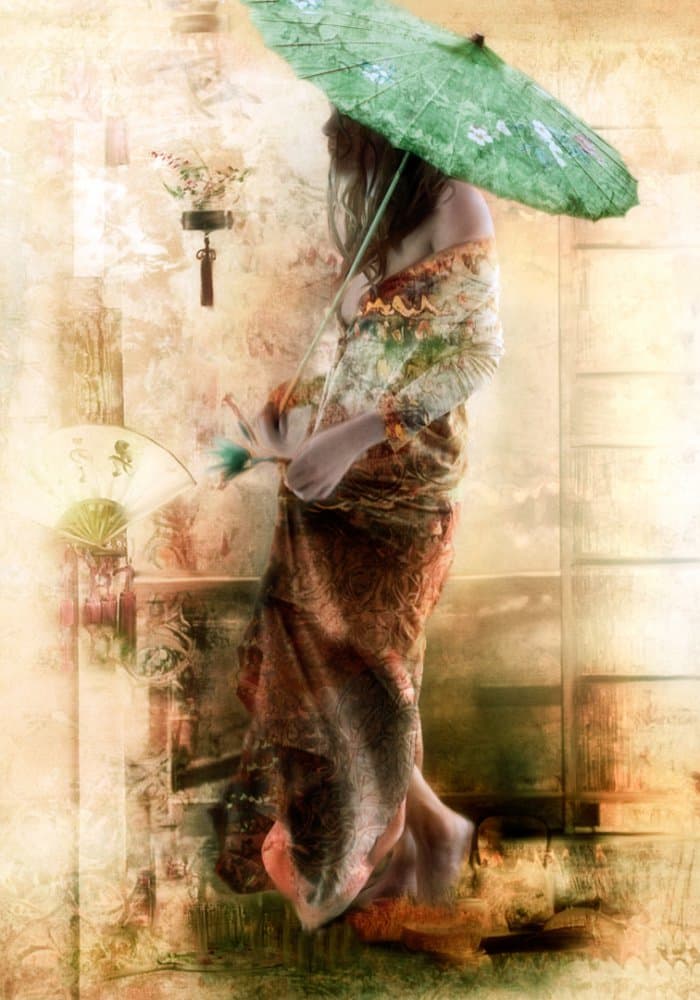 Elegant Japanese Green Parasol by Charlaine Gerber — canvas wall art