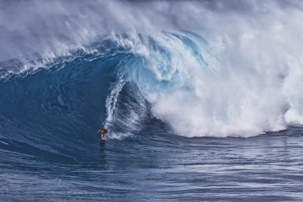 Surfer Rides Giant Wave by Peter Stahl — canvas wall art