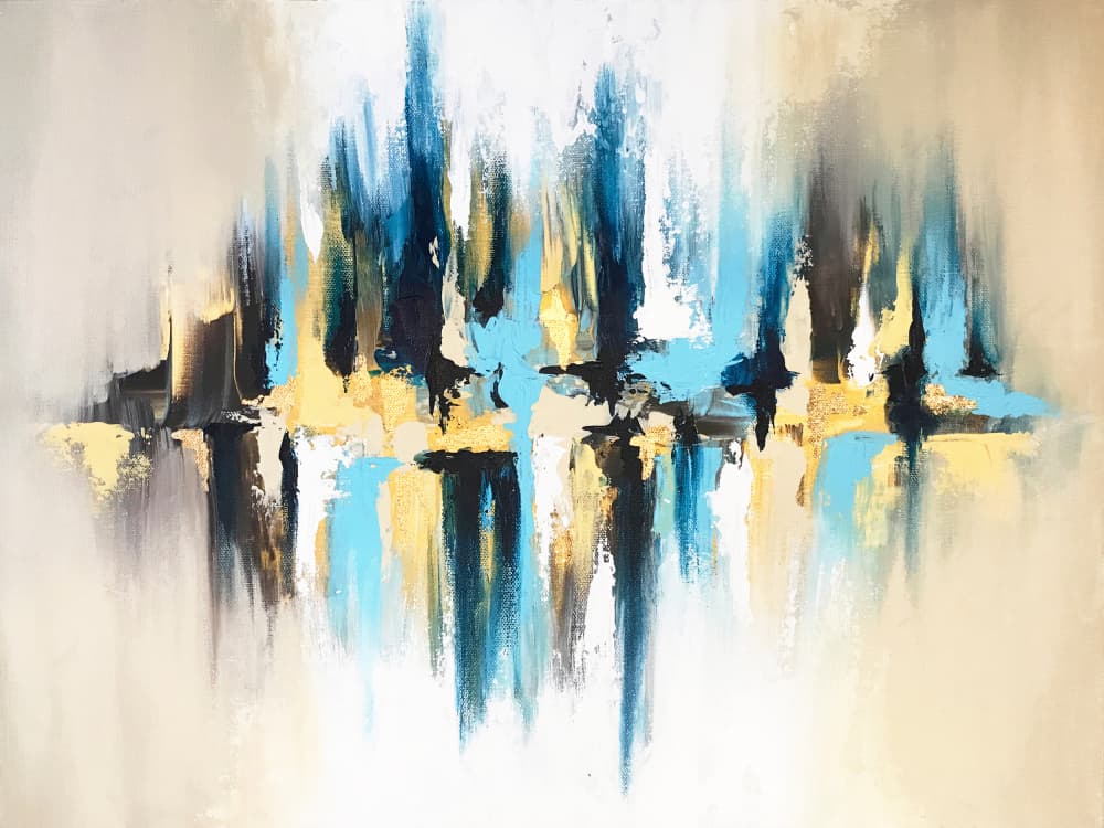 Abstract Blue Gold Reflection by Alyson Storms — canvas wall art