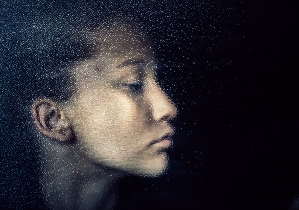 Pensive Woman Through Glass by Koki Jovanovic — canvas wall art