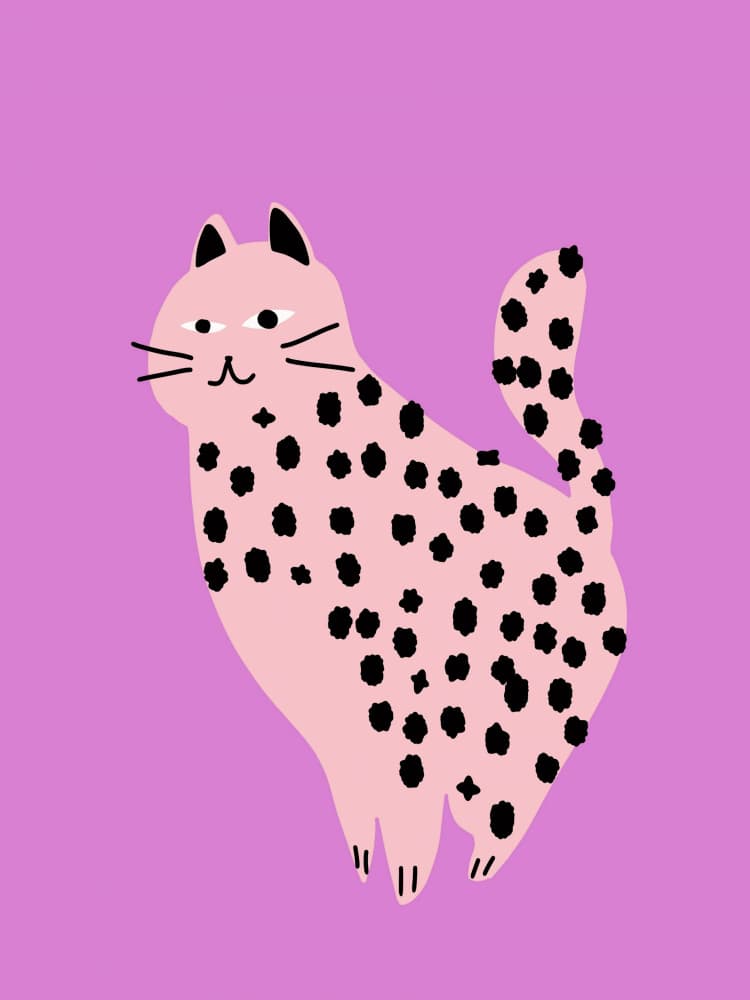 Whimsical Pink Spotted Cat by Little Dean — canvas wall art
