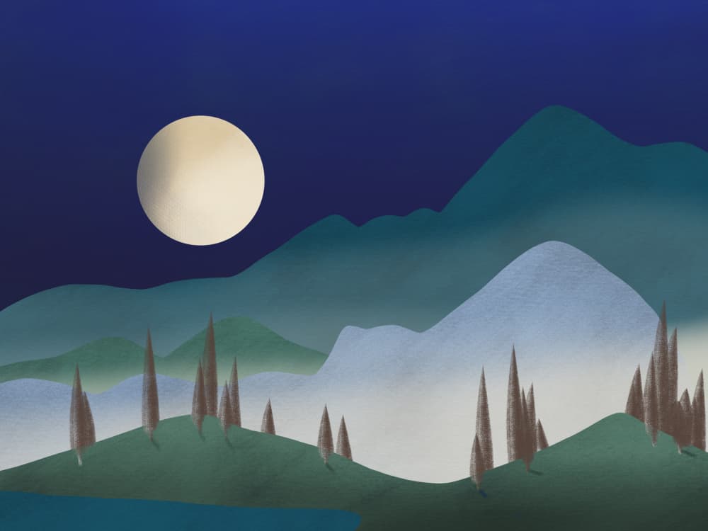 Moonlit Mountain Landscape by Little Dean — canvas wall art