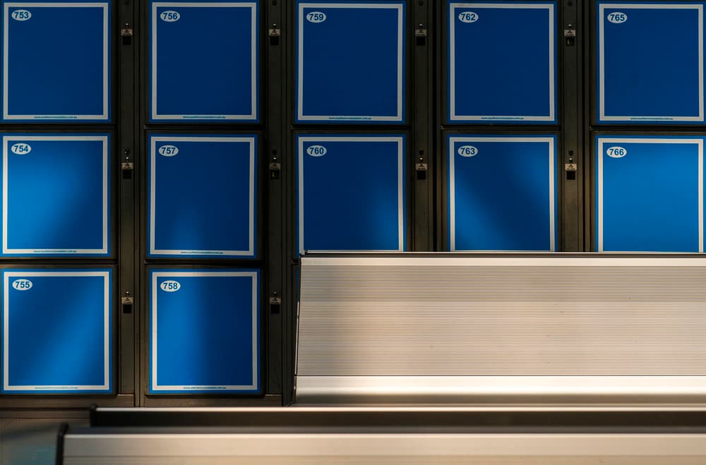 Blue Numbered Lockers by Gerard Jonkman — canvas wall art