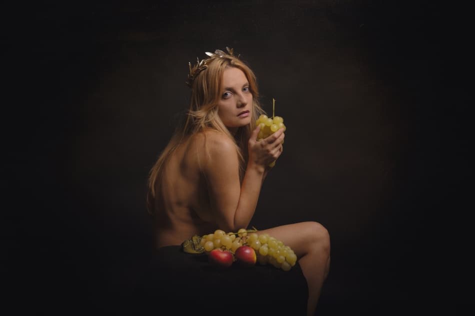 Classical Beauty with Grapes by Alexandra Fira — canvas wall art