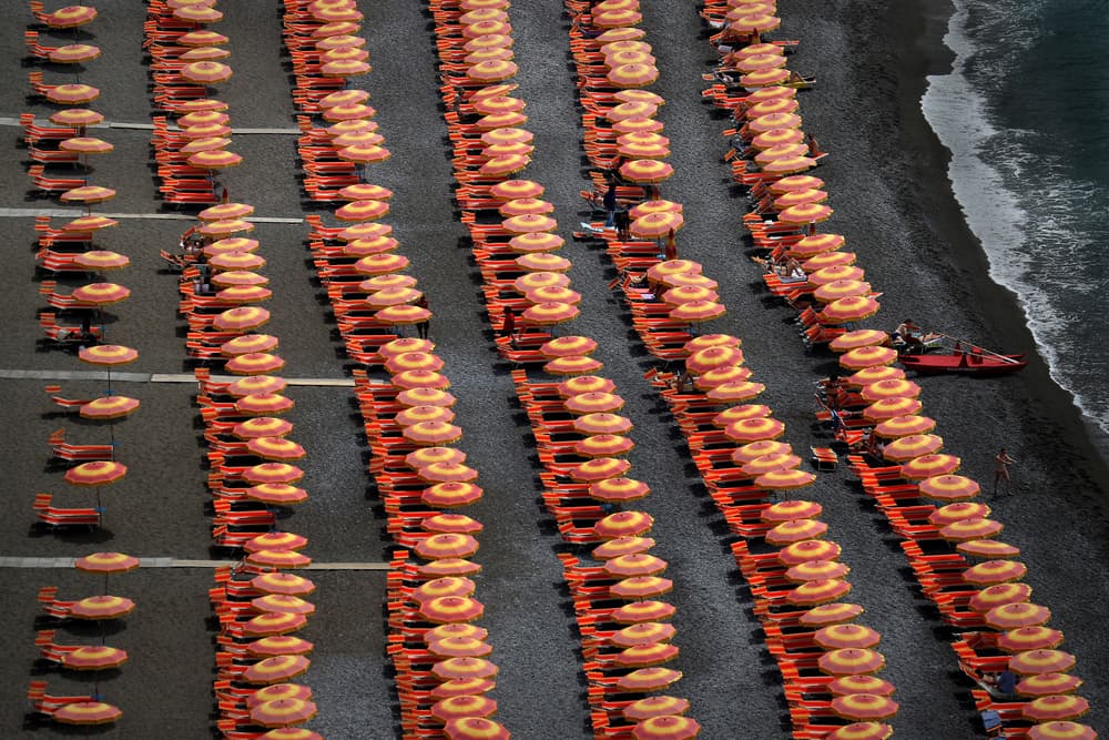 Orderly Beach Umbrellas by Hans-Wolfgang Hawerkamp — canvas wall art