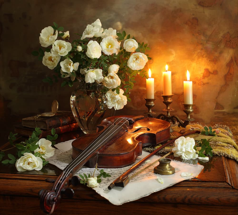 Candlelit Roses and Violin by Andrey Morozov — canvas wall art