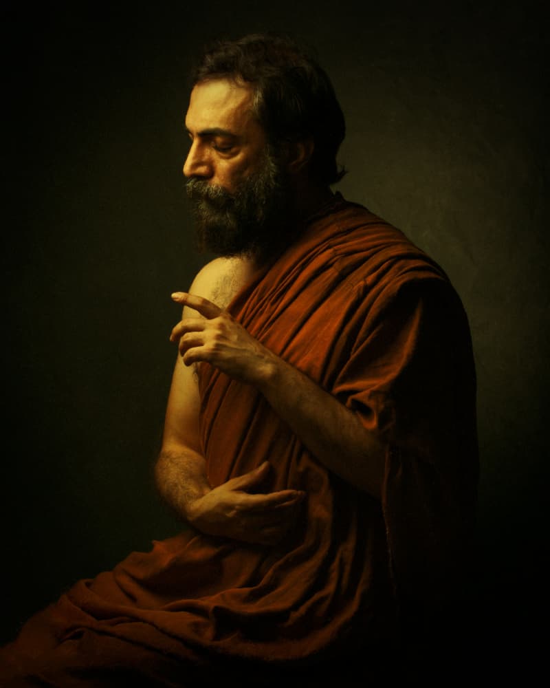 Classical Contemplative Portrait by Mehdi Mokhtari — canvas wall art