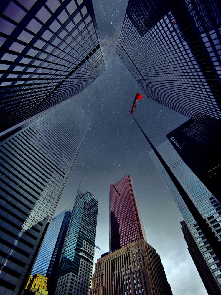 Towering City Night Sky by Jasmine Zhang — canvas wall art