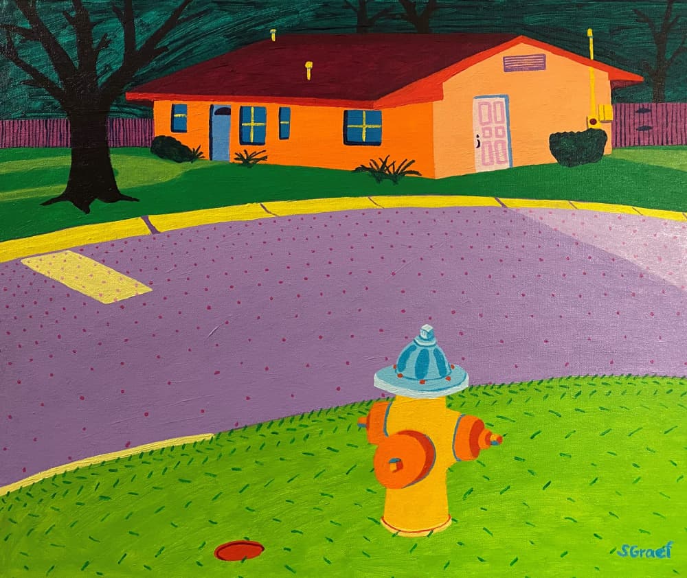 Fire Hydrant and Orange House by Sue Graef — canvas wall art