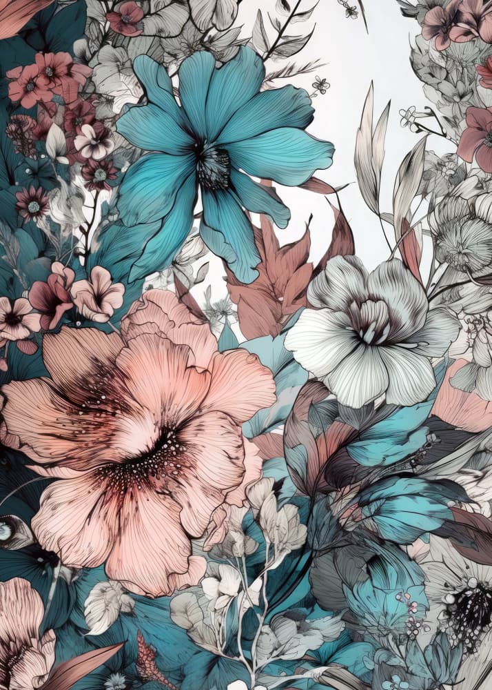 Elegant Teal Peach Flowers by Justyna Jaszke — canvas wall art