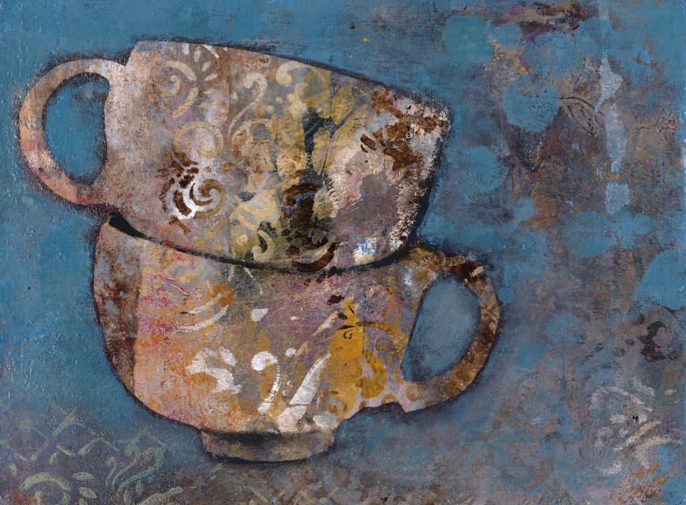 Stacked Rustic Teacups by Lena Ru — canvas wall art