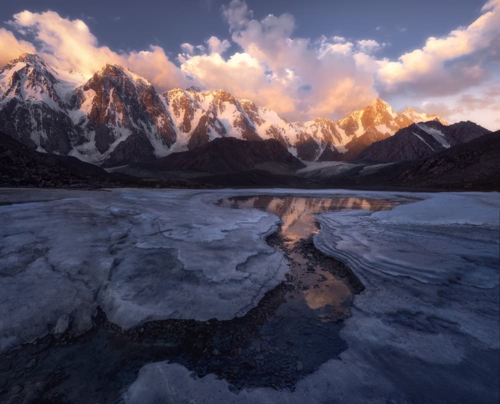 Golden Mountain Lake Reflection by Damon Hao — canvas wall art