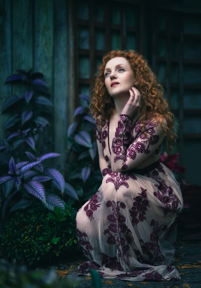 Redhead in Purple Garden by Catherine Wang — canvas wall art