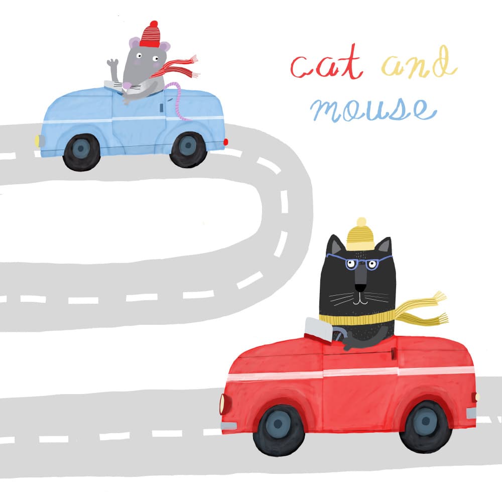 Cat and Mouse Drive by Carla Daly — canvas wall art