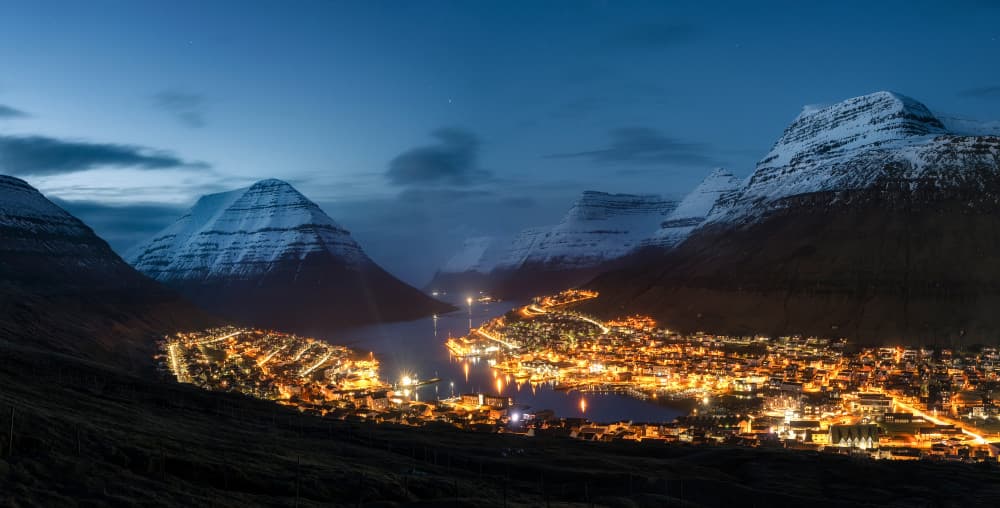 Fjord Town Night Lights by Jingshu Zhu — canvas wall art