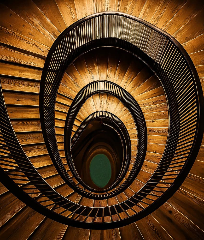 Winding Wooden Staircase by Arnon Orbach — canvas wall art