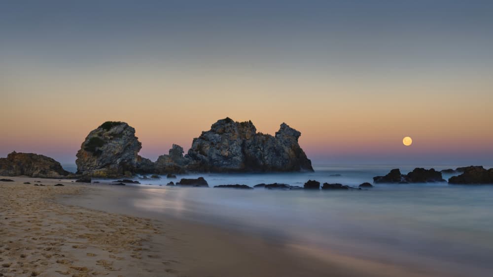 Twilight Beach Moonrise by Emanuel Papamanolis — canvas wall art